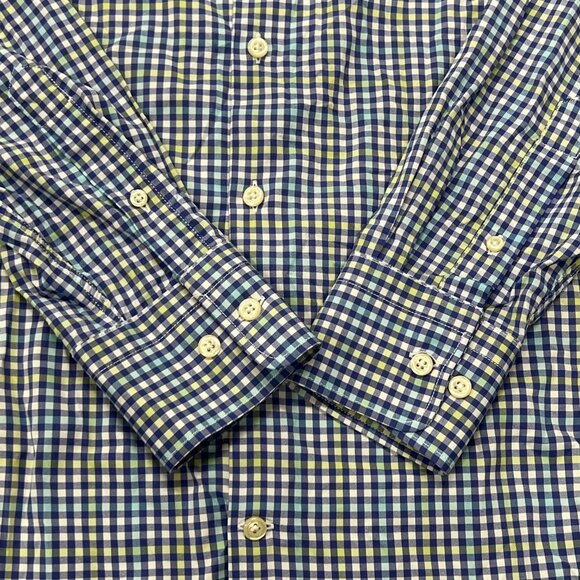 Peter Millar Summer Comfort Button Down Shirt Mens Medium Nylon Blue Check L/S - Picture 2 of 9